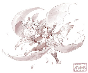 anthro areola bat_wings blood bodily_fluids breast_grab breasts choker clothed clothing eyebrows eyelashes feathered_wings feathers female female/female fight genitals group hair hand_on_breast jewelry legwear long_hair membrane_(anatomy) membranous_wings necklace nipples non-mammal_breasts open_mouth pain pulling_hair scratches scut_tail short_tail struggling tail teeth thigh_highs tongue touching_hair trio vulva wings araivis-edelveys avian bat bird mammal microbat 2022 6:5 absurd_res digital_media_(artwork) hi_res sketch