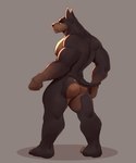 angry anthro arms_bent bent_arm big_arms black_body brown_body butt butt_focus feet male muscular muscular_anthro muscular_male nipples paws pecs rear_view red_nipples simple_background solo yellow_eyes snaftfc canid canine canis dobermann domestic_dog mammal pinscher 5:6 absurd_res hi_res