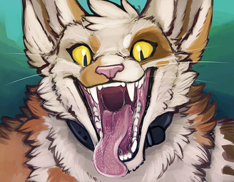 ambiguous_gender anthro black_collar bodily_fluids collar detailed_mouth fangs front_view fur gaping_mouth glistening glistening_eyes looking_at_viewer mouth_shot open_mouth orange_body orange_fur pink_tongue pupils saliva saliva_on_tongue saliva_string simple_background slit_pupils solo teeth tongue unsigned whiskers white_body white_fur white_whiskers acidic domestic_cat felid feline felis mammal bust_portrait colored_sketch portrait sketch