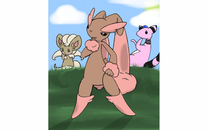 anthro blush cloud day female flattered fur group inner_ear_fluff long_tail open_mouth outside raised_tail shadow sky smile standing sun tail tuft third-party_edit unknown_artist nintendo pokemon ampharos generation_2_pokemon generation_4_pokemon lagomorph lopunny mammal pokemon_(species) 16:10 widescreen