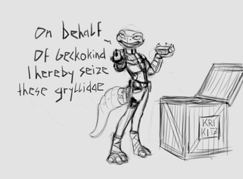accessory anthro belt clothed clothing crate furgonomics gun holding_gun holding_object holding_ranged_weapon holding_weapon legwear male narrowed_eyes ranged_weapon simple_background solo standing tail tail_accessory tail_belt text topwear unsigned weapon conditional_dnp kiva~ scalie english_text full-length_portrait monochrome portrait