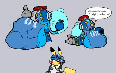 :3 after_vore ambiguous_gender ambiguous_humanoid ambiguous_pred anthro armor before_and_after belly belly_markings belly_on_ground belly_reduction big_belly biped black_text bloated blue_body blush bodily_fluids cheek_blush closed_smile dialogue digestion duo empty_eyes fatal_vore fully_inside headgear helmet huge_belly humanoid_pred hyper hyper_belly looking_at_belly looking_at_own_belly looking_at_self looking_down looking_down_at_belly looking_down_at_self machine male markings motion_lines mouth_closed nose_blush not_furry_focus open_:3 open_mouth open_smile robot_pred simple_background sitting sitting_on_ground size_difference smaller_humanoid smaller_pred smile soft_vore speech_bubble standing sweat sweatdrop tail talking_to_another talking_to_prey text unseen_prey vore weapon_arm wtf_face yellow_body yellow_eyes meatcanister mighty_no._9 nintendo pokemon beck_(mighty_no._9) cryosphere_(mighty_no._9) daniel_(meatcanister) generation_1_pokemon humanoid pikachu pokemon_(species) robot robot_humanoid 2026 digital_media_(artwork) english_description english_text hi_res multiple_scenes pixel_(artwork) female_(lore)