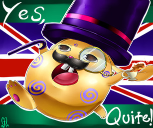 3_toes anthro big_mustache black_facial_hair black_mustache brown_eyes buckteeth cane clothing container cup eyewear facial_hair featureless_crotch featureless_hands feet fur hair hat headgear headwear holding_cane holding_container holding_cup holding_object holding_tea_cup holidays logo male monocle mustache open_mouth purple_hair purple_top_hat round_body solo spiral tea_cup teeth text toes top_hat wearing_monocle white_text yellow_body yellow_fur the_kitty_named_terra easter easter_bunny lagomorph leporid mammal rabbit 2014 absurd_res artist_logo digital_drawing_(artwork) digital_media_(artwork) english_description english_text hi_res signature