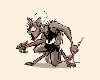 anthro bone bottomwear claws clothed clothing empty_eyes eyebrows female flat_chested hair hunched_over long_eyebrows mohawk mullet open_mouth pose sharp_teeth shaved_sides simple_background skinny slim solo tail teeth torn_clothing fluttershythekind mythology madeline_gevaudan canid canine mammal mythological_canine mythological_creature werecanid werecanine werecreature werewolf hi_res monochrome sketch