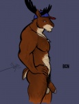 anthro balls biceps biped body_hair brown_penis chest_hair clothing coach empty_eyes facial_hair flaccid foreskin genitals hairy hand_on_hip happy_trail hat hat_only headgear headgear_only headwear headwear_only humanoid_genitalia humanoid_penis male mostly_nude muscular muscular_anthro muscular_male nipples partially_retracted_foreskin pecs penis pose pubes solo standing whistle_(object) white_eyes bgn deer mammal new_world_deer reindeer digital_media_(artwork)
