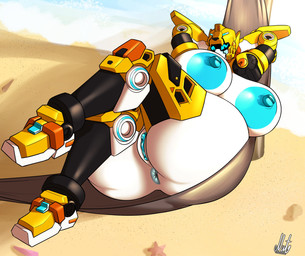 anus big_breasts big_butt black_body blue_eyes blue_nipples blue_vulva breasts butt eyelashes female genitals hammock hand_behind_head huge_breasts huge_butt hyper hyper_breasts looking_at_viewer lying machine multicolored_body nipples non-mammal_breasts on_back solo visor_eyes vulva white_body yellow_body nutnut_kunisaki metalcard_bot taki_(metalcard_bot) cheetah felid feline humanoid mammal robot robot_humanoid 2026 absurd_res digital_drawing_(artwork) digital_media_(artwork) hi_res