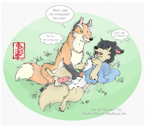 animal_genitalia animal_penis balls border canine_genitalia canine_penis duo ejaculation erection erection_in_sheath feral feral_on_feral genitals handjob knot knot_in_sheath knotted_penis male male/male penile penis sex sheath text white_border young fennec_(artist) mythology wolf_children ame_(wolf_children) sensei_(wolf_children) canid canine canis fox mammal mythological_canine mythological_creature werecanid werecanine werecreature werewolf wolf english_text
