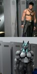 1:2 3d_(artwork) abs absurd_res anthro belt big_pecs blue_hair bottomwear bulge canid canine canis chest_harness clothing digital_media_(artwork) gachimuchi hair harness hi_res human inside leather leather_bottomwear leather_clothing leather_harness locker locker_room male mammal meme muscular muscular_anthro muscular_male pecs pouches solo van_darkholme wolf wristband zi0808