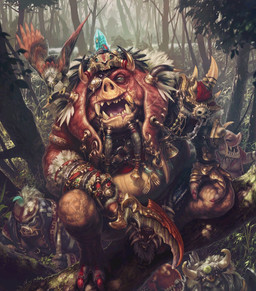 ambiguous_gender anthro bandits dagger fangs forest gold_(metal) gold_jewelry group horn jewelry kerchief melee_weapon multiple_piercings overweight overweight_anthro piercing plant snout teeth tooth_piercing tree tusks weapon unknown_artist final_fantasy square_enix avian mammal seeq suine 2018