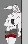 anthro biped bulge cellphone clothed clothing electronics fire holding_cellphone holding_object holding_phone holding_smartphone male male_anthro mirror_selfie muscular nails phone selfie smartphone solo topless topless_anthro topless_male underwear underwear_only caesarmeow bernard_berrisford albino lagomorph leporid mammal rabbit