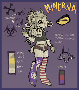 anthro bangs biohazard_symbol blue_border border boxers_(clothing) bracelet bridge_piercing clothing cloven_hooves dreadlocks ear_piercing eyebrow_piercing facial_piercing female fluffy_thighs fur gauged_ear hazard_symbol hooves horn jewelry legwear multiple_piercings nose_piercing pasties piercing scut_tail septum_piercing short_tail solo stockings symbol tail text torn_clothing torn_legwear torn_stockings underwear warning_symbol white_body white_fur werehouse bovid caprine goat mammal absurd_res english_text hi_res