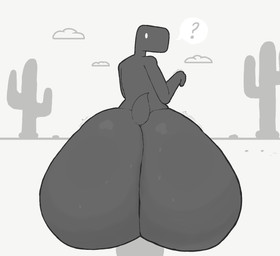 ambiguous_gender anthro big_butt black_body bodily_fluids butt cactus looking_back mouthless plant question_mark rear_view sitting small_tail solo sweat sweaty_butt tail vivran google google_chrome dinosaur_(google_chrome) dinosaur prehistoric_species reptile scalie 2025 english_description