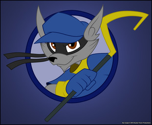 anthro clothed clothing crook flat_cap gloves handwear hat headgear headwear holding_object male solo verona7881 sly_cooper_(series) sony_corporation sony_interactive_entertainment sucker_punch_productions sly_cooper mammal procyonid raccoon bust_portrait portrait