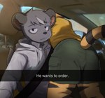 car car_interior drive-thru duo humor inside_car inside_vehicle male male/male vehicle latotabo he_wants_to_order gelato_(latotabo) tiger_boy_(latotabo) felid mammal murid murine pantherine rat rodent tiger meme