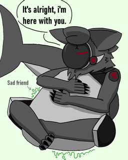 anthro belly big_belly duo endosoma femboy femboy_pred hugging_belly machine male male_pred safe_vore shark_tail short_male sitting size_difference smaller_pred text vore willing_pred willing_prey eviltoaster05 eviltoaster protogen unknown_species english_text hi_res