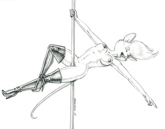 anthro big_breasts boots boots_only breasts clothing dancing female footwear footwear_only genitals high_heeled_boots high_heels legwear mostly_nude nipples pole pole_dancing shoes simple_background singing solo thigh_boots thigh_highs vulva white_background baron_engel petina_demouse mammal mouse murid murine rodent 2019 graphite_(artwork) traditional_media_(artwork)