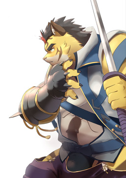 anthro arm_guards belly bulge fur katana male melee_weapon overweight samurai solo striped_body striped_fur stripes sword tattoo warrior weapon yellow_body yellow_fur motto_moguro tamacolle hitachi_(tamacolle) felid mammal pantherine tiger hi_res