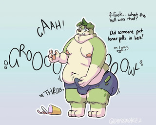 anthro belly beverage big_belly biped bottomwear boxers_(clothing) boxers_only brown_nose bulge circle_eyebrows clothed clothing container cup detailed_bulge disgusted_face erection erection_under_bottomwear erection_under_briefs erection_under_clothing expansion eyebrows facial_markings facial_spots floppy_ears fur genital_outline green_body green_eyes green_fur hair head_markings head_tuft male male_anthro markings moobs muffin_top navel neck_tuft nipples obese obese_anthro onomatopoeia overweight overweight_anthro pawpads paws penis_outline pink_nipples rumbling_stomach simple_background solo sound_effects spilled_drink standing tan_body tan_fur tearing_bottomwear tearing_clothing tearing_underwear text throbbing throbbing_bulge topless torn_clothing tuft underwear underwear_only weight_gain worried_look chiffoncakez chiffon_(chiffoncakez) canid canine canis domestic_dog mammal digital_drawing_(artwork) digital_media_(artwork) english_text hi_res signature