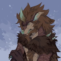 anthro beard blue_claws blue_horn blue_inner_ear_fluff blue_nose blue_pawpads blue_teeth brown_beard brown_body brown_facial_hair brown_fur brown_mane chest_tuft claws facial_hair facial_horn fangs fur horn inner_ear_fluff male mane narrowed_eyes nose_horn pawpads simple_background solo striped_arms striped_neck tan_body tan_fur teeth tuft unsigned corzh77 mythology dragon mammal mythological_creature mythological_scalie scalie 1:1 absurd_res bust_portrait colored_sketch hi_res icon portrait sketch