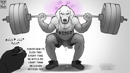anthro bodily_fluids bottomwear bulge clicker_training clothing conditioning crouching cum cum_in_clothing cum_in_pants cum_through_clothing cum_through_pants duo ejaculation erection exercise focused genital_fluids gym hypnosis hypnotic_trigger male mind_control mostly_offscreen_character muscular muscular_anthro muscular_male nipples oblivious shirt shorts simple_background solo_focus sweat tail tank_top text topwear unaware_orgasm weightlifting weights wet wet_clothing workout workout_clothing workout_equipment workout_outfit picantetortuga gus_(itmeporps) canid canine canis domestic_dog mammal 16:9 4k absurd_res digital_media_(artwork) english_text hi_res widescreen