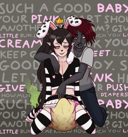 bottomwear bulge clothing diaper duo erection erection_in_diaper feces femboy flat_chested genitals male penis scatplay skirt soiled_diaper soiling spiral spiral_eyes stink_fumes stink_lines text text_background unclean_diaper used_diaper zee-rage-man ryhn humanoid lagomorph leporid mammal rabbit digital_media_(artwork) english_text