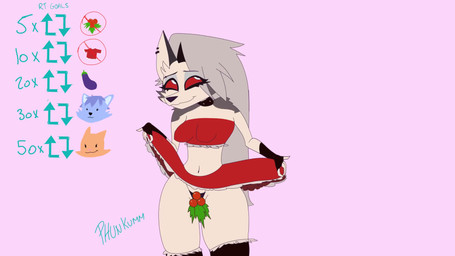 bottomwear christmas_clothing clothed clothing clothing_lift female holidays pink_background simple_background skirt skirt_lift solo phunkumm christmas hellaverse helluva_boss mythology loona_(helluva_boss) canid canid_demon canine demon hellhound mammal mythological_canine mythological_creature 16:9 2d_animation animated frame_by_frame hi_res short_playtime sound webm widescreen