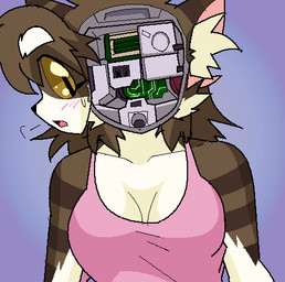 anthro big_breasts biped black_nose blue_background blush blush_lines breasts brown_body brown_fur brown_hair brown_sclera brown_stripes cleavage clothed clothed_anthro clothed_female clothing countershade_face countershade_fur countershade_torso countershading eyebrows female female_anthro front_view fur hair inner_ear_fluff kemono machine machine_reveal medium_hair multicolored_body multicolored_fur no_irises open_mouth pink_clothing pink_inner_ear pink_shirt pink_tank_top pink_topwear pupils robotic_reveal shirt simple_background slit_pupils solo striped_body striped_fur stripes tan_inner_ear_fluff tank_top topwear tuft white_body white_countershading white_eyebrows white_fur kobuchi_(524koki) mimina_(a140fox) domestic_cat felid feline felis mammal robot robot_anthro 2015 bust_portrait low_res portrait