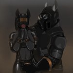 anthro ball_gag barcode bdsm bulge_fondling dominant drone duo gag gas_mask lock_bulge male mask muscular muscular_anthro muscular_dom muscular_dom_slim_sub muscular_male null_bulge sex_slave slave slim_anthro slim_male slim_sub dizrahk_(artist) canid canine fox mammal rhinoceros 1:1 2024 hi_res