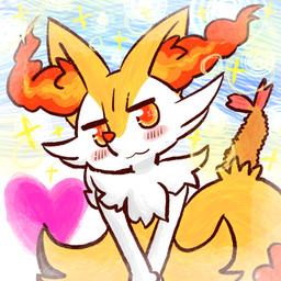 :3 ambiguous_anthro ambiguous_gender anthro biped blush food front_view head_tilt heart_symbol looking_at_viewer object_in_tail shrimp_(food) simple_background snout solo sparkles standing tail annyui0611 nintendo pokemon braixen canid generation_6_pokemon mammal pokemon_(species) 1:1 2022 digital_drawing_(artwork) digital_media_(artwork) half-length_portrait hi_res japanese_description portrait translated_description