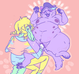 anthro anthro_on_anthro belly breasts clitoris clothing duo exposed_breasts feet female female/female fisting fur genitals gloves handpaw handwear hindpaw interspecies nipples overweight overweight_female pawpads paws penetration purple_pawpads purple_vulva safe_sex sex thick_thighs vaginal vaginal_fisting vaginal_penetration vulva weight_difference matuska undertale undertale_(series) bratty_(undertale) catty_cattenheimer crocodilian felid mammal reptile scalie hi_res
