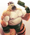 anthro belly clothing hat headgear headwear holding_clothing holding_hat holding_headgear holding_headwear holding_object kemono male moobs nipples overweight overweight_anthro overweight_male scar simple_background solo sumo mti777 lifewonders tokyo_afterschool_summoners yasuyori_(tas) canid canine canis domestic_dog mammal 2020 hi_res