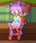 anthro blush clothing coat duo female from_front_position fur genitals lab_coat lying male male/female missionary_position on_back penetration penile penile_penetration penis professor_wiggle purple_body purple_fur red_body red_fur sex text toony topwear mirashefreak03 toontown_online toontown_rewritten professor_purrview domestic_cat felid feline felis mammal absurd_res hi_res