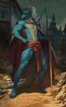 abs anthro armor blue_body blue_scales cape claws clothing day fantasy feet fist guarding heroic horn knight male medieval medieval_clothing melee_weapon muscular noble outside pecs pose powerful regal rugged_setting scales serious solo standing staring_forward stone_path sword tail village warrior weapon wings defender levsha stoic mythology draconid dragon mythological_creature mythological_scalie reptile scalie sentinel