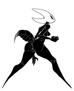 anthro anus black_body black_eyes breasts butt featureless_feet feet female genitals horn nipples non-mammal_breasts nude simple_background solo vulva white_background white_horn guoh hollow_knight_(franchise) team_cherry hornet_(hollow_knight) arthropod humanoid insect 2020 aliasing black_and_white digital_media_(artwork) monochrome