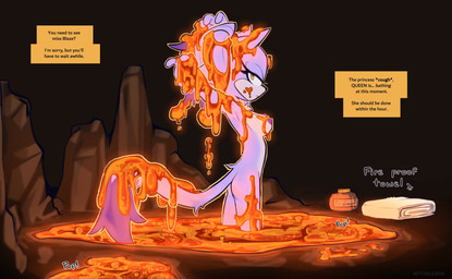 anthro areola bathing biped breasts butt container dialogue erect_nipples eyelashes female folded_towel fur hand_on_head lava lava_bath lava_pool looking_aside looking_aside_at_viewer looking_at_viewer narrowed_eyes nipples nude onomatopoeia purple_body purple_fur raised_arms raised_tail rock side_view slim slim_anthro slim_female solo sound_effects speech_box standing tail tail_tuft text towel tuft white_body white_fur yellow_eyes mythiilewdii sega sonic_the_hedgehog_(series) blaze_the_cat domestic_cat felid feline felis mammal 2025 absurd_res digital_drawing_(artwork) digital_media_(artwork) english_text hi_res portrait signature three-quarter_portrait