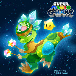 3_toes ambiguous_gender biped blue_eyes closed_smile crystal duo feet feral flower grass green_body logo looking_at_another mouth_closed one_eye_closed plant smile space star_bit text toes water carnivoxart mario_bros nintendo super_mario_galaxy dinosaur luma prehistoric_species reptile scalie 1:1 2025 artist_name digital_drawing_(artwork) digital_media_(artwork) english_description hi_res