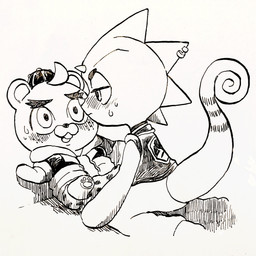 alternative_fashion anthro blush buckteeth butt chibi choker duo embarrassed freckles horn jewelry male male/male necklace pawpads punk sitting teeth pigmyhippotam animal_crossing nintendo c.j._(animal_crossing) flick_(animal_crossing) beaver chameleon lizard mammal reptile rodent scalie absurd_res digital_drawing_(artwork) digital_media_(artwork) hi_res