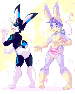 anthro birthday cake dessert diaper duo food male male/male standing lilchu lagomorph leporid mammal rabbit 4:5 hi_res