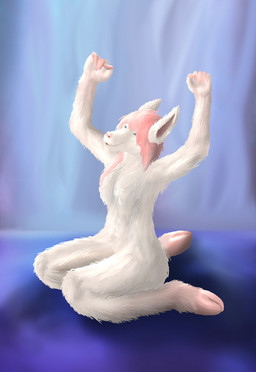 abstract_background anthro canine_nose cloven_hooves female fingers fur hair hooved_fingers hooves nude pink_hair solo white_body white_fur luwfo kyna deer mammal hi_res