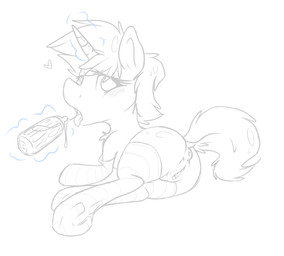 anus blush bottle butt clothing container female feral footwear fur genitals hair heart_symbol horn legwear liquid looking_at_viewer lying magic open_mouth socks solo tongue tongue_out vulva backsash hasbro my_little_pony mythology equid equine mammal mythological_creature mythological_equine unicorn 2015 digital_media_(artwork) hi_res sketch