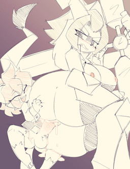 2_horns angry anthro anthro_on_anthro anthro_penetrated anthro_penetrating anthro_penetrating_anthro antlers armor ball_tuft big_breasts big_butt big_penis blush blush_lines bodily_fluids body_blush breasts butt butt_grab clenched_teeth clothed clothing cum cum_from_vagina cum_in_vagina cum_inside cum_on_leg cum_pool cute_fangs duo erection extreme_size_difference eye_through_hair fangs female female_penetrated genital_fluids genitals hair hand_on_butt horn humanoid_genitalia humanoid_penis larger_penetrated leg_markings male male/female male_penetrating male_penetrating_female markings nipples nude open_mouth partially_clothed penetration penile penile_penetration penis penis_blush penis_in_vagina pink_hair pink_nipples questionable_consent sex simple_background size_difference socks_(marking) spread_legs spreading tail tail_tuft teeth thick_thighs topwear translucent translucent_hair tuft vaginal vaginal_penetration vulva vulva_blush kurus pseudoregalia shiori_(kurus) sybil_(pseudoregalia) domestic_cat felid feline felis jackalope lagomorph mammal 2025 hi_res sketch