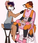 ambiguous_gender anthro baby_food bib clean_diaper clothed clothing diaper dipstick_ears dipstick_tail duo ear_markings fur furniture hair high_chair markings multicolored_ears simple_background sitting stool tail tail_markings text wearing_diaper monsterbunny diana_(ominousfurry210) canid canine deer fox mammal 2017 archived_source digital_drawing_(artwork) digital_media_(artwork) english_text