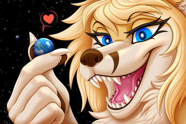 anthro cosmos earth_(planet) extreme_size_difference female female_anthro finger_heart fingers hair heart_symbol macro macro_anthro macro_female macro_focus moon open_mouth planet size_difference solo space star furrypur giantess_princess canid canine fox mammal 3:2 hi_res