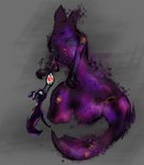 ambiguous_gender cosmic_body digitigrade duo feral galaxy grey_background holding_object kneeling pointy_ears prick_ears simple_background size_difference snout tail tapering_tail thick_tail alexleviafan rain_world videocult inv_(rain_world) slugcat digital_drawing_(artwork) digital_media_(artwork) full-length_portrait portrait