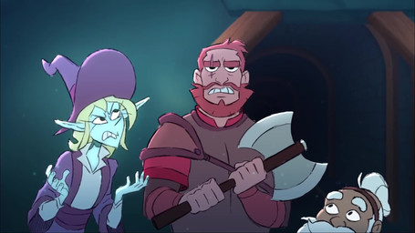 armor axe balding beard blonde_hair bottomwear buckteeth clothed clothing dialogue facial_hair femboy frown grin group hair hat headgear headwear humanoid_pointy_ears laugh lip_sync male mustache not_furry pointy_ears skirt smile teeth topwear trio witch_hat india_swift michael_doig clint_mcelroy_(va) justin_mcelroy_(va) travis_mcelroy_(va) dungeons_and_dragons hasbro the_adventure_zone the_adventure_zone_(comic) the_mcelroy_family wizards_of_the_coast magnus_burnsides merle_highchurch taako dwarf elf human humanoid mammal 16:9 animated comic digital_media_(artwork) hi_res huge_filesize long_playtime sound webm widescreen