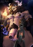 abs anthro areola balls bdsm biceps big_breasts blue_eyes breasts chain claws clothed clothing detailed_background foreskin forest forest_background fur genitals hair horn humanoid_genitalia humanoid_penis lips looking_at_viewer male muscular muscular_anthro muscular_male nature nature_background night nipples nude open_mouth outside paws pecs penis piercing plant pubes ring_piercing runes scar smile solo tattoo teeth topless torch torch_light tree white_body tem1tem blackary_(gonsha) bovid canid canine caprine mammal sheep 2025 absurd_res digital_media_(artwork) hi_res