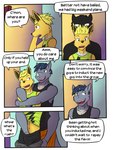 3:4 anthro anthrofied bottomwear bottomwear_down clothed clothing comic dialogue duo eeveelution english_text fully_clothed fuze generation_1_pokemon grope groping_from_behind hand_in_underwear hi_res jolteon male male/male navel nintendo pants pants_down partially_clothed pokemon pokemon_(species) pokemorph raised_clothing raised_shirt raised_topwear rhydon shirt tank_top text topwear trent_(fuze) underwear