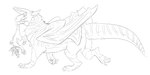 carrying_another cob duo feral fur horn long_tail tail tail_grab wings cartoonsnacks mythology nilghais dragon felkin furred_dragon furred_scalie monster mythological_creature mythological_scalie scalie absurd_res hi_res monochrome