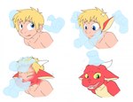 anthro clothed clothing disembodied_hand ghost_hands group growth horn human human_to_anthro humanoid_pointy_ears kobold kyrio male mammal mid_transformation scalie snout snout_growth solo_focus species_transformation topless transformation transformation_sequence