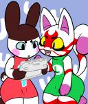 controller cute_fangs duo femboy game_controller gaming male nintendo_controller playing_video_game wii_u_gamepad aintsmart animal_crossing nintendo wii_u genji_(animal_crossing) kabuki_(animal_crossing) felid lagomorph leporid mammal rabbit 2012